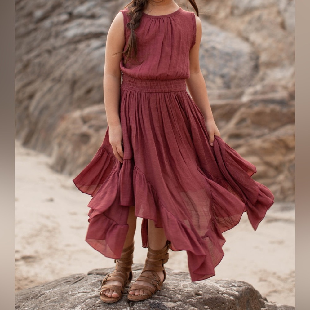 Joyfolie Mia Joy Girls Flowy Tiered Lace Gemma Dress in Mesa Rose Size 4
